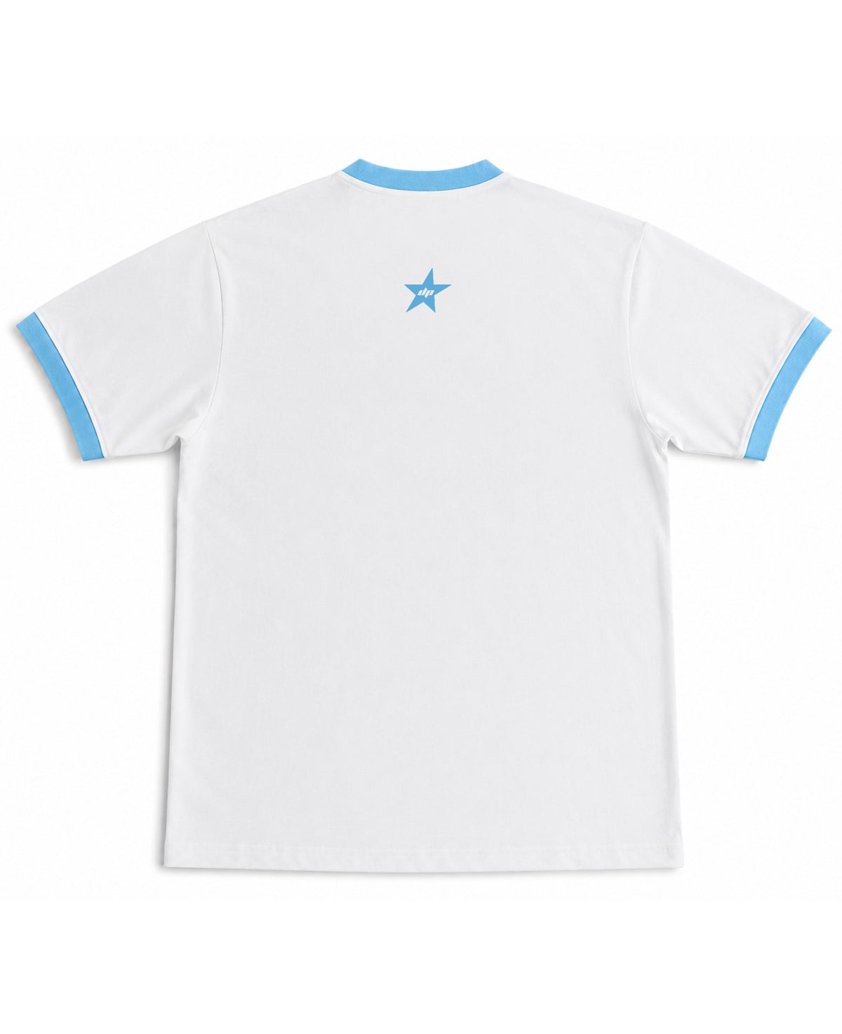 White & Sky Blue Ringer tee Back Design