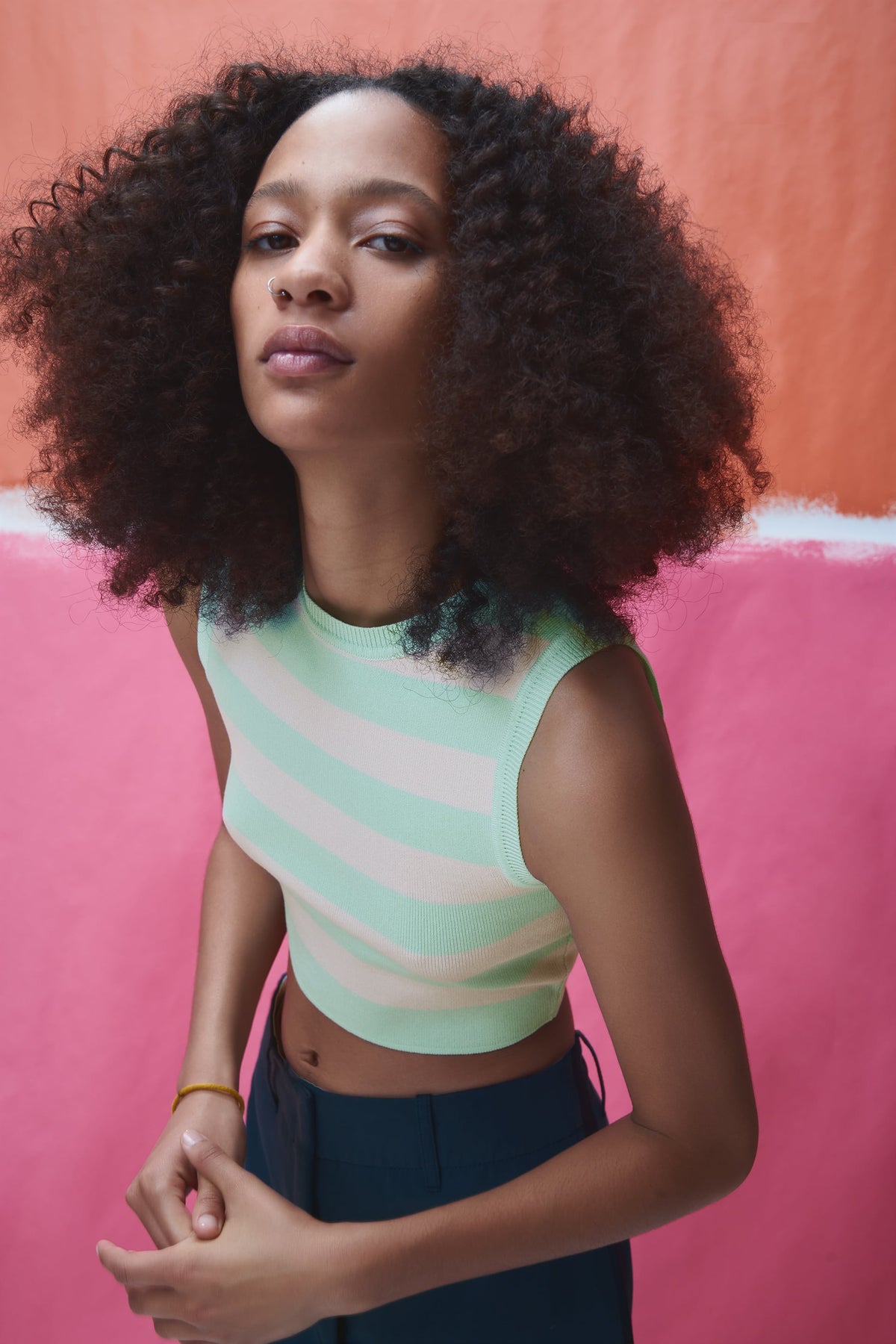 Women White / Green Knit Crop Top