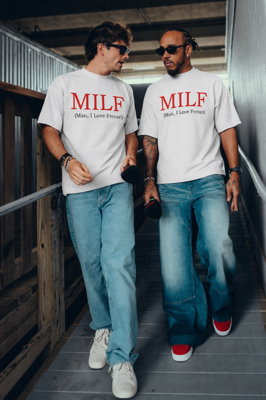 Oversized White Man I Love Ferrari (MILF) T-shirt