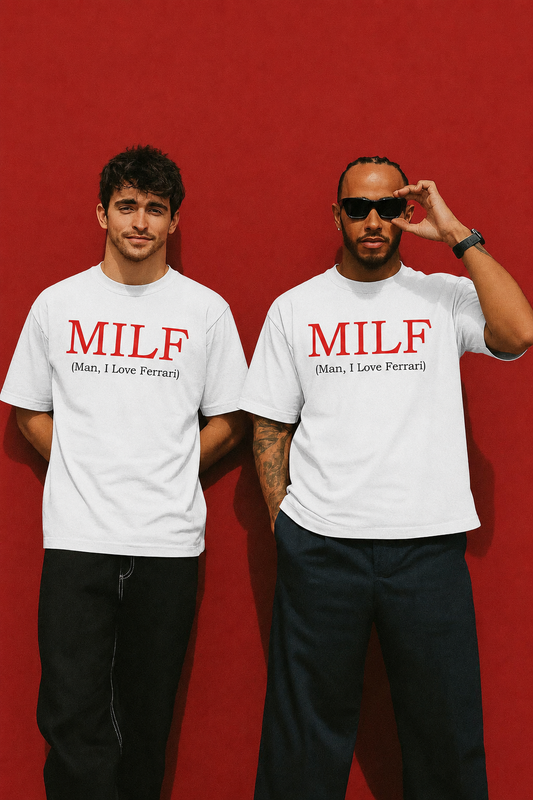 Oversized White Man I Love Ferrari (MILF) T-shirt