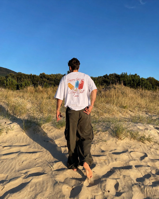 Oversized White Stay Chill T-shirt - Heavy 250 GSM Cotton