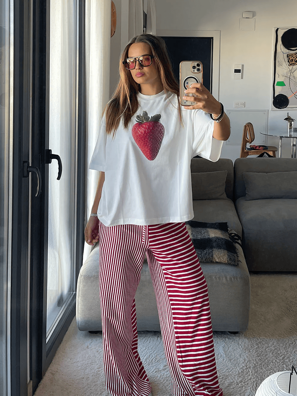 Oversized White Strawberry T-shirt - Heavy 250 GSM Cotton