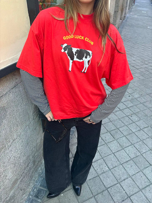 Oversized Red Good Luck Club T-shirt
