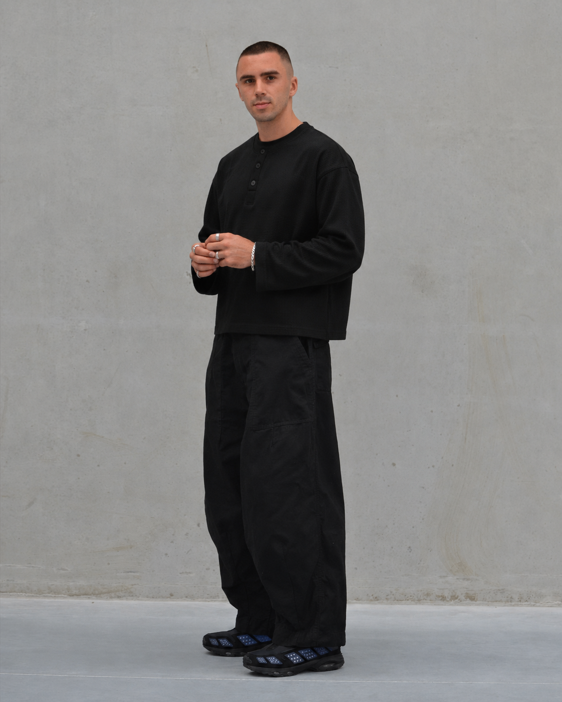 Midnight Boxy Fit Waffle Henley