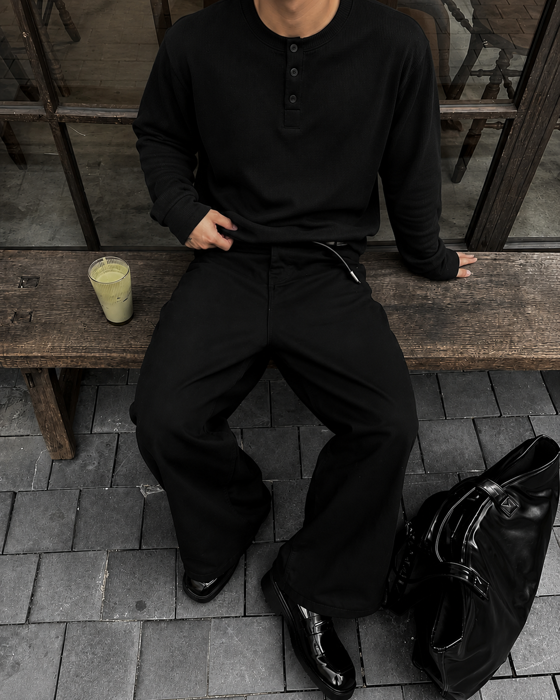 Midnight Boxy Fit Waffle Henley