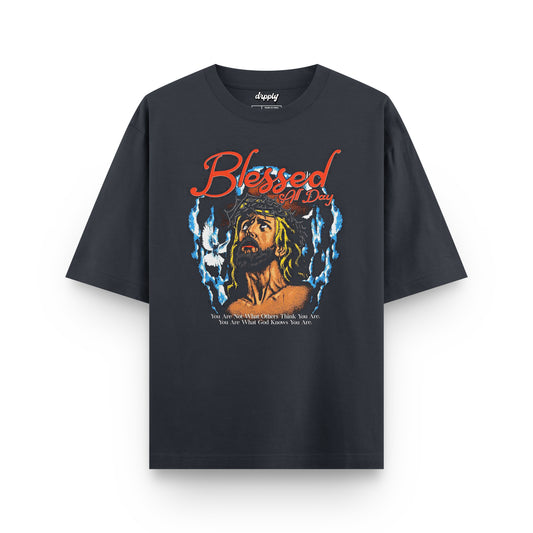 Oversized Blessed All Day T-shirt - Heavy 250 GSM Cotton