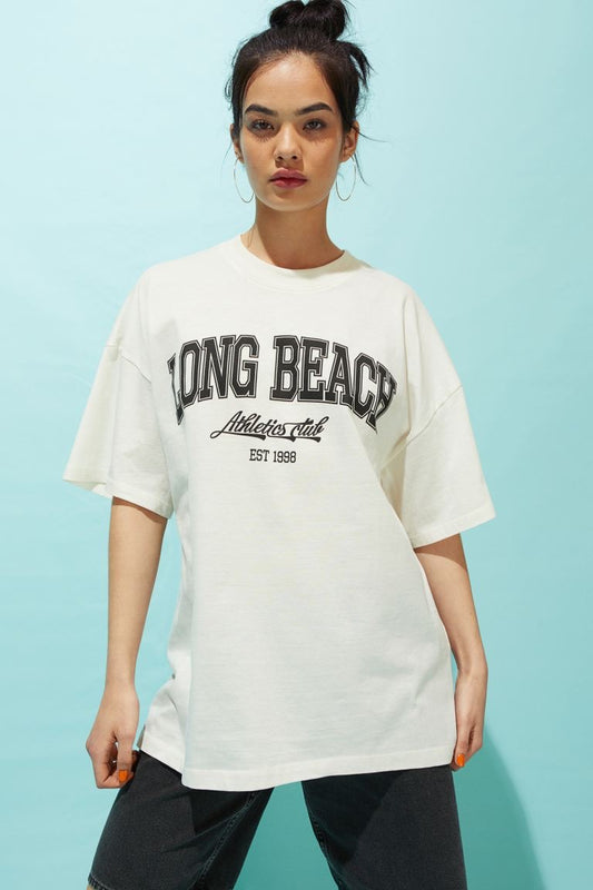 Women Oversized Long Beach Printed T-shirt - Heavy 250 GSM