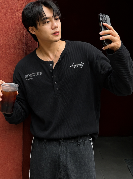 Black Owners Club Waffle Henley T-shirt