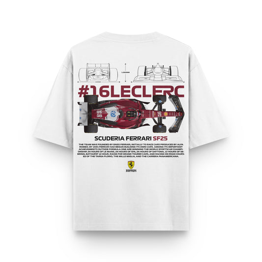 Oversized White SF25 Charles Leclerc T-shirt - Heavy 250 GSM Cotton