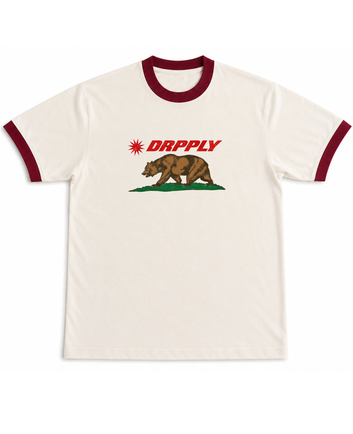 Off White & Maroon Ringer tee Front Design