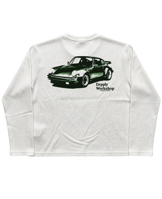 White Henley waffle knit Back Design