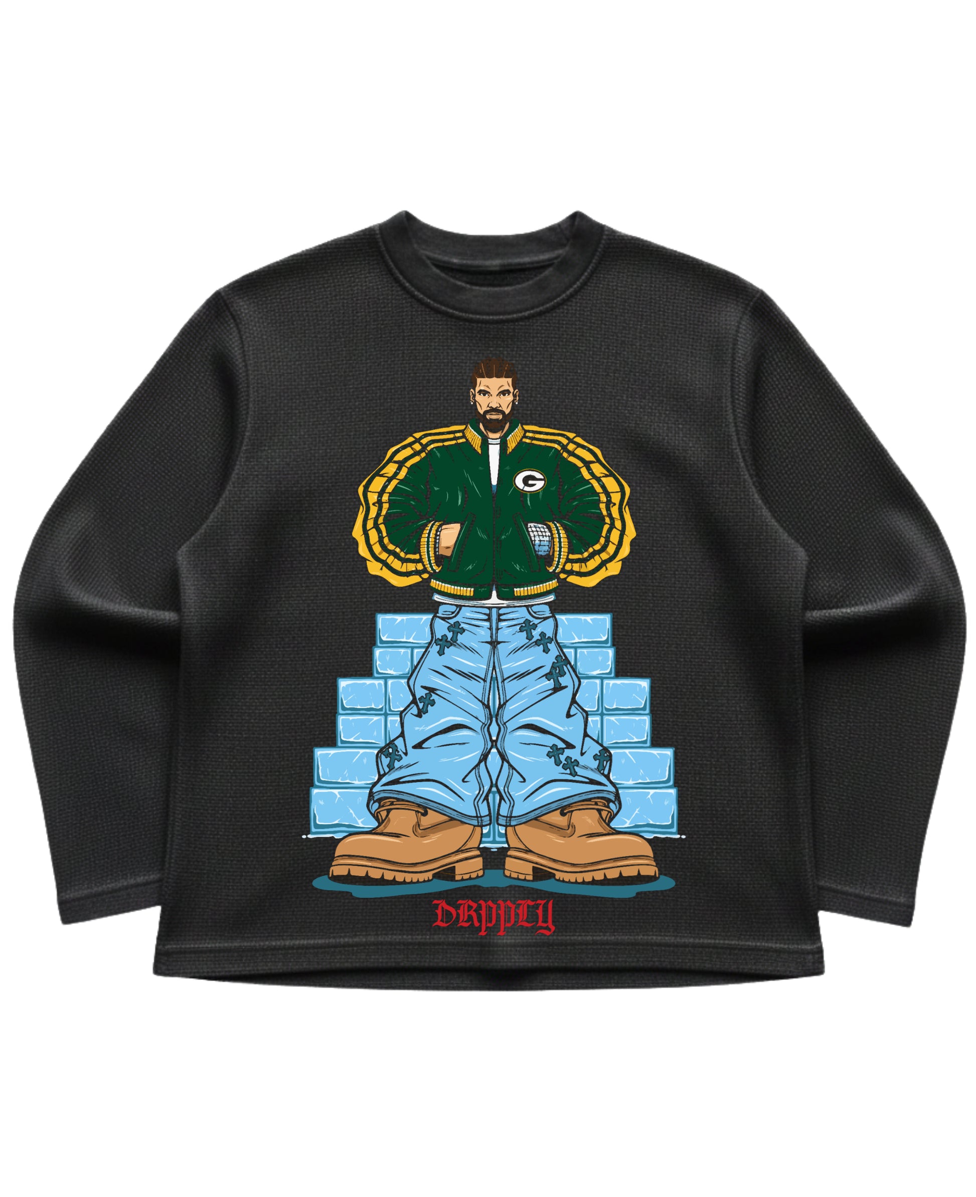 Black waffle knit oversized full-sleeve Front Design