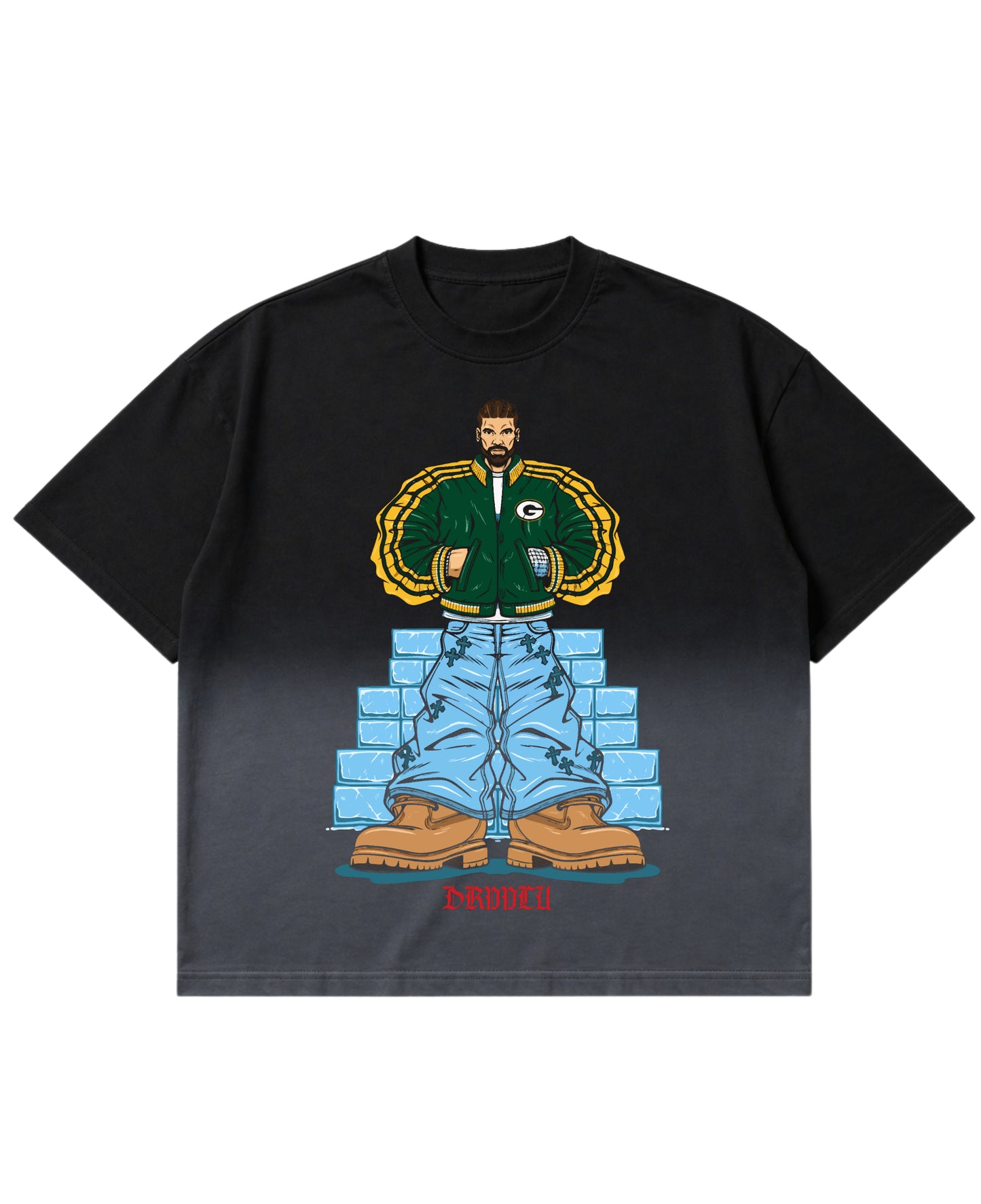 Black Ombré Wash Boxy Fit T-shirt Front Design
