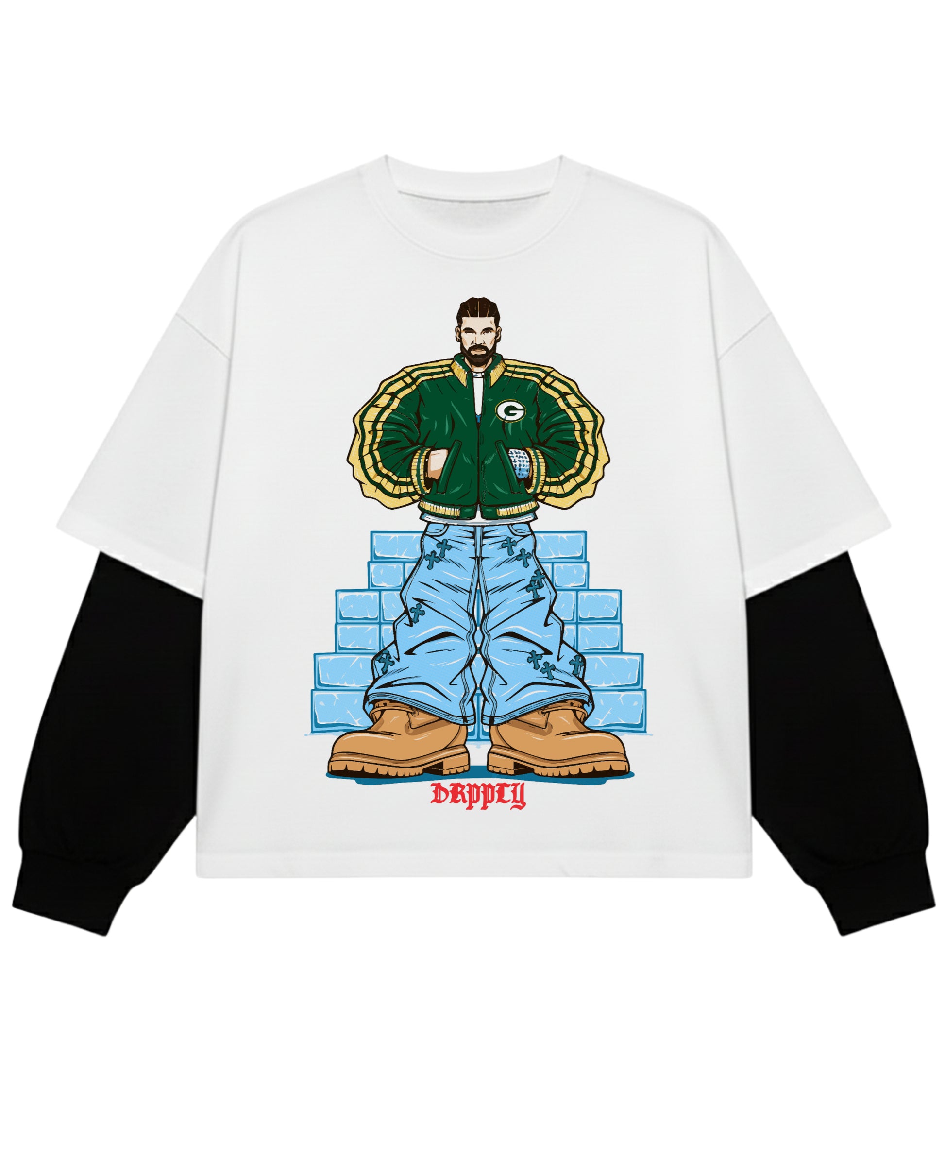 White With Black Sleeve Oversized Tee Front Design