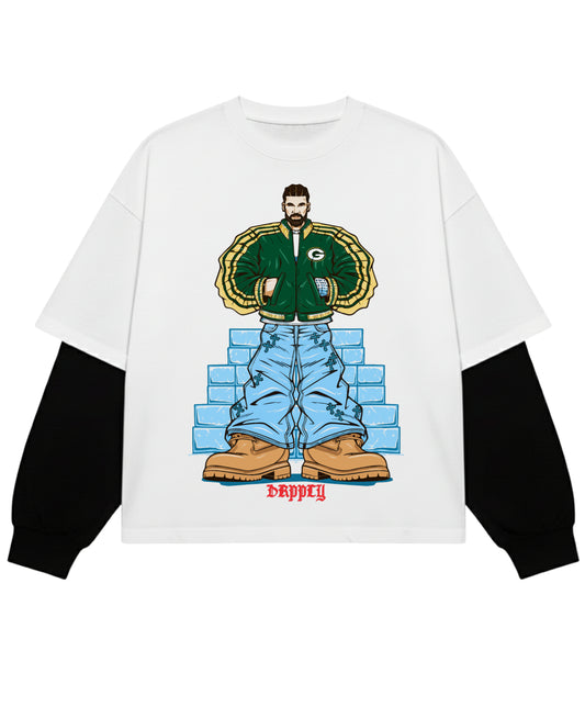 White With Black Sleeve Oversized Tee Front Design