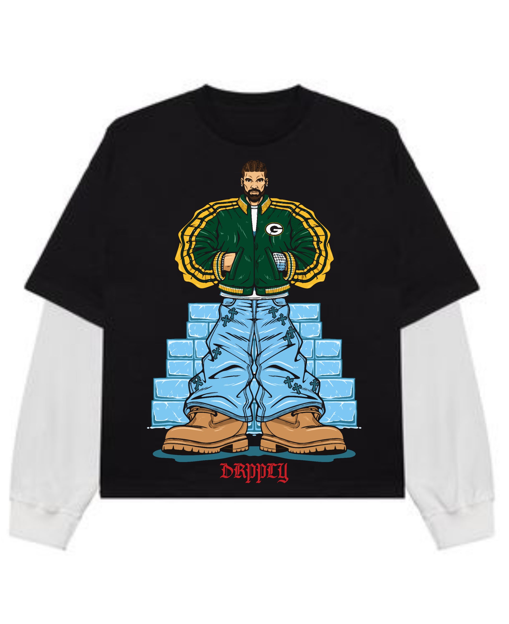 Black With White Sleeve Oversized Tee Front Design