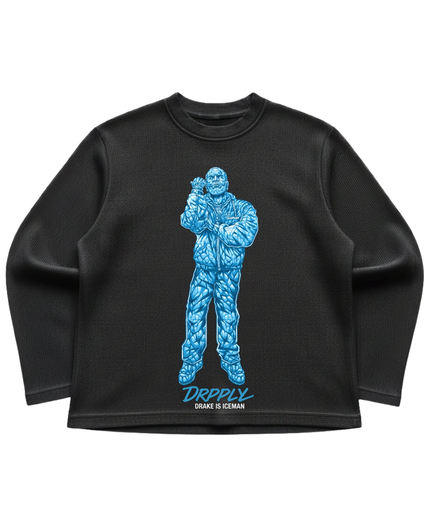 Black waffle knit oversized full-sleeve Front Design