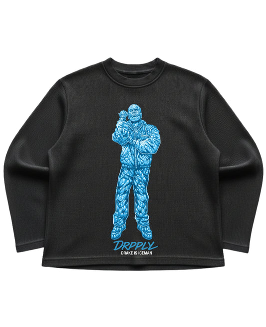 Black waffle knit oversized full-sleeve Front Design