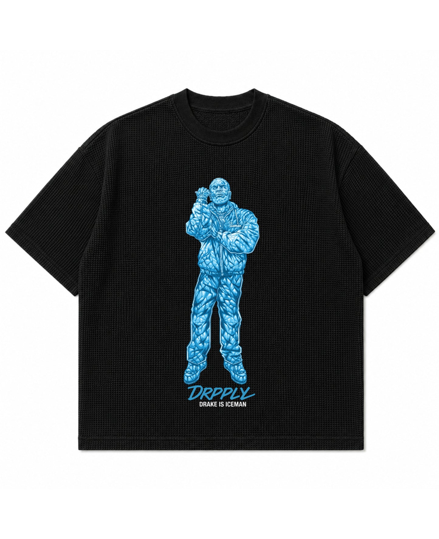 Black waffle boxy fit Front Design