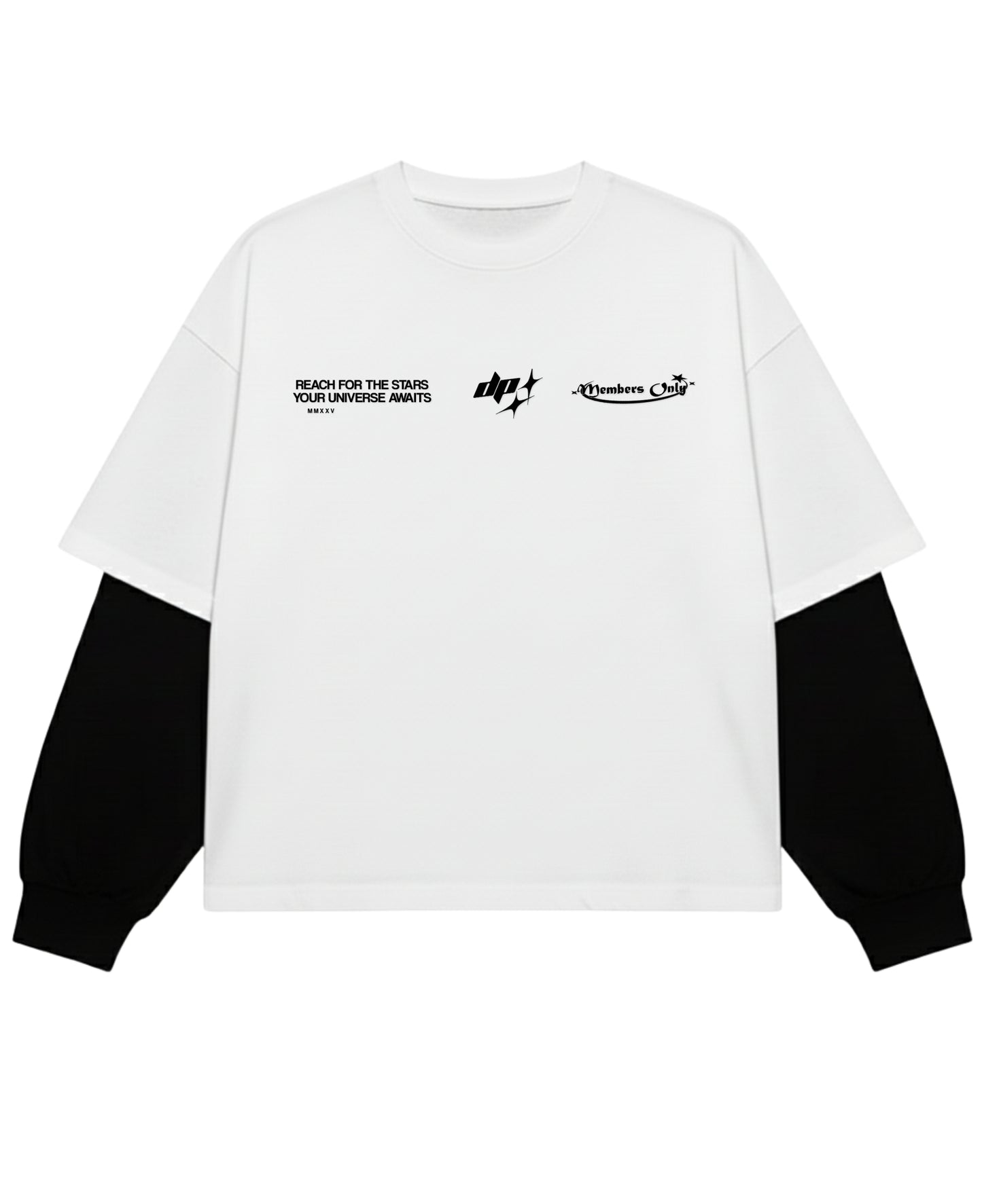 White With Black Sleeve Oversized Tee Front Design