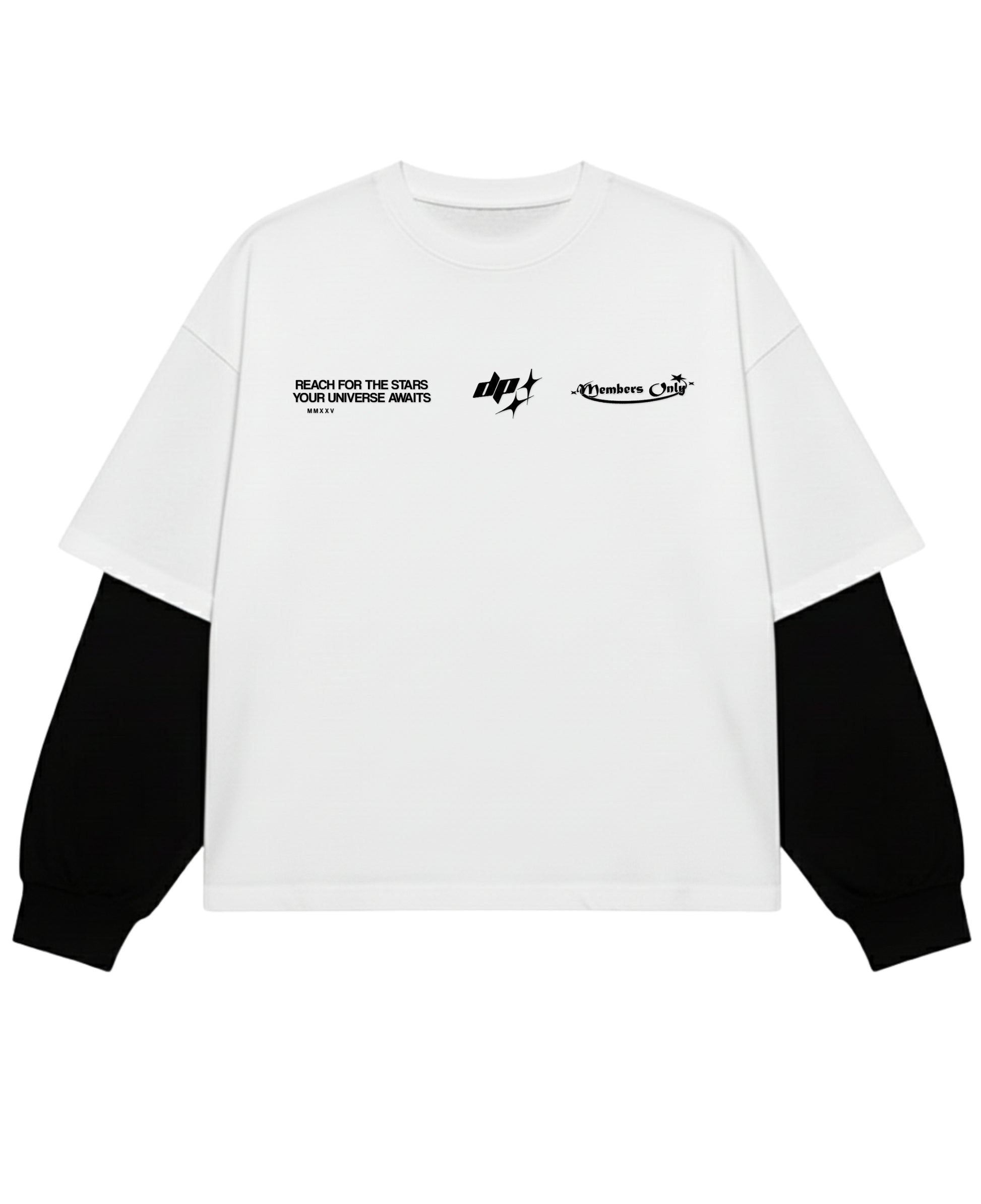 White With Black Sleeve Oversized Tee Front Design