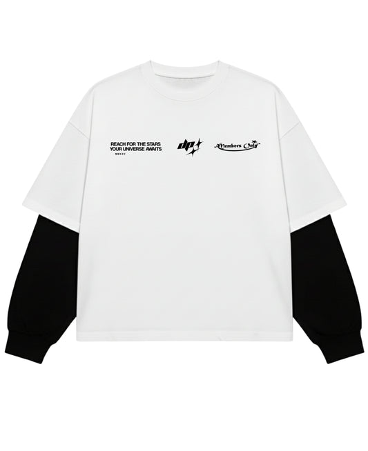 White With Black Sleeve Oversized Tee Front Design