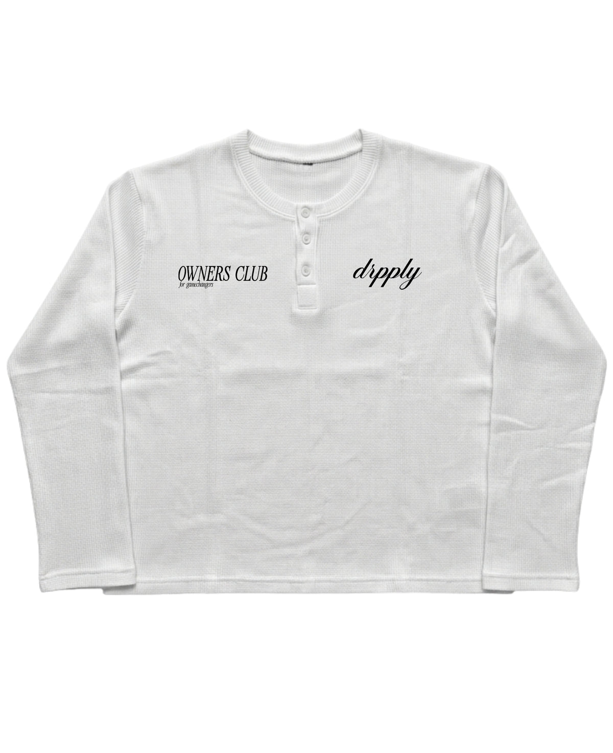 White Henley waffle knit Front Design