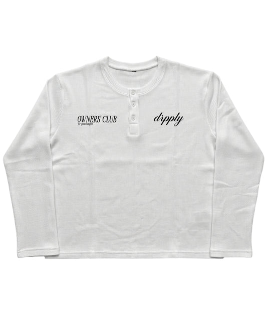 White Henley waffle knit Front Design