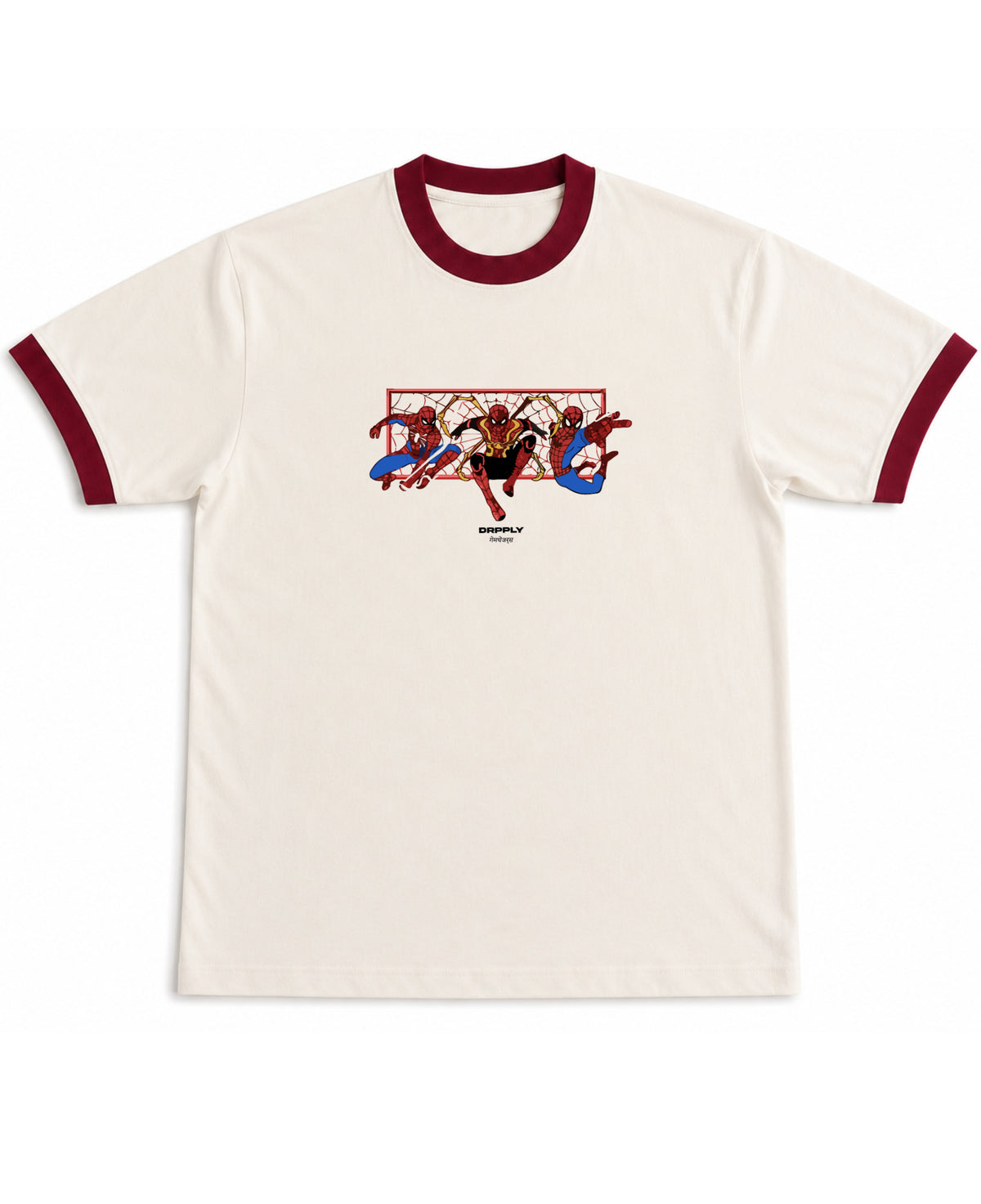 Off White & Maroon Ringer tee Front Design