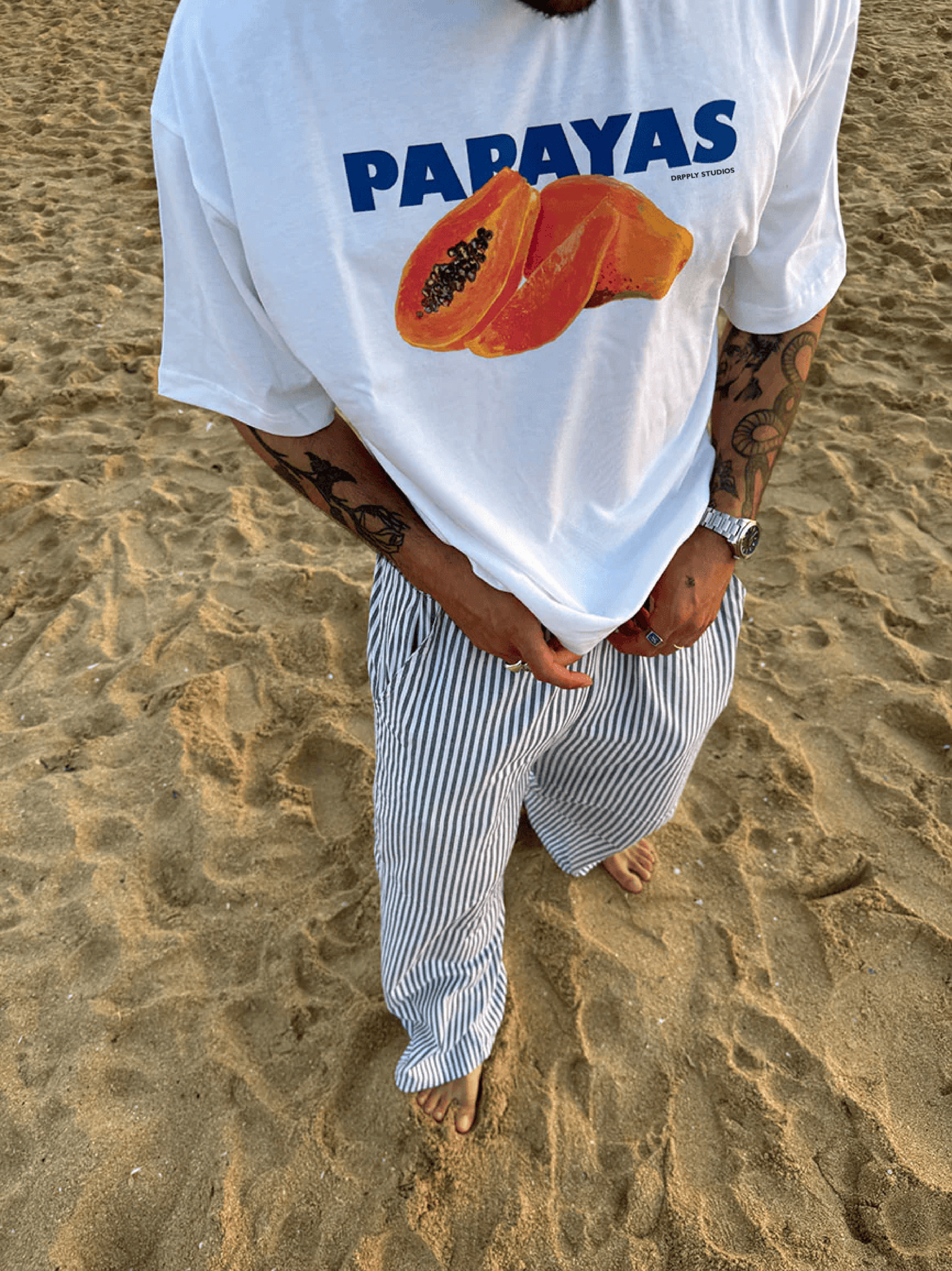 Oversized White Papayas T-shirt - Heavy 250 GSM Cotton