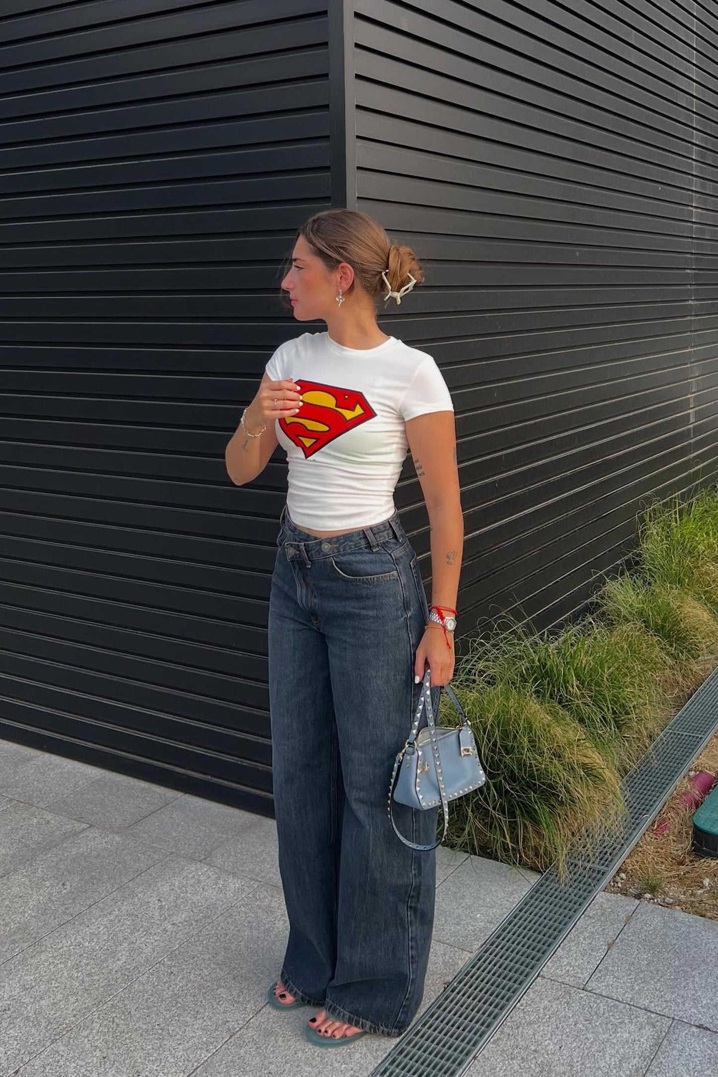 White Superman Baby Tee - Y2K Streetwear Classic Fit